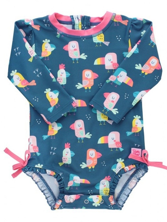 Ruffle Butts Other - RuffleButts Long Sleeve Swimsuit Girls Size 3T Toucan Bird Print UPF 50+